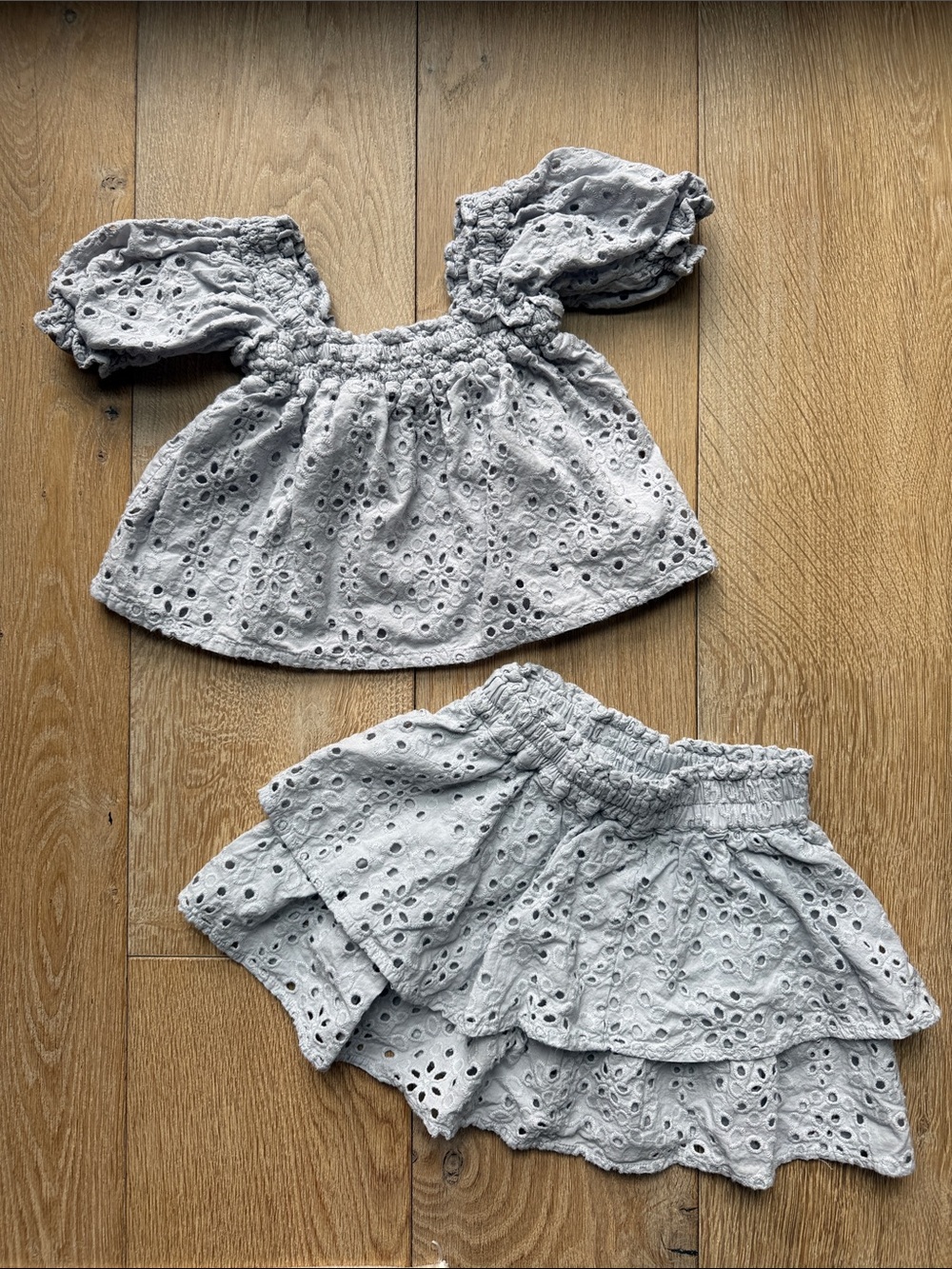 Rylee & Cru Girls Light Blue Eyelet Mini Skirt and Top Set | Sz 6-7Y